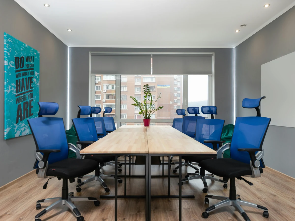 Commercial painting costs Sheffield - boardroom with grey walls painted by Sheffield Decorators