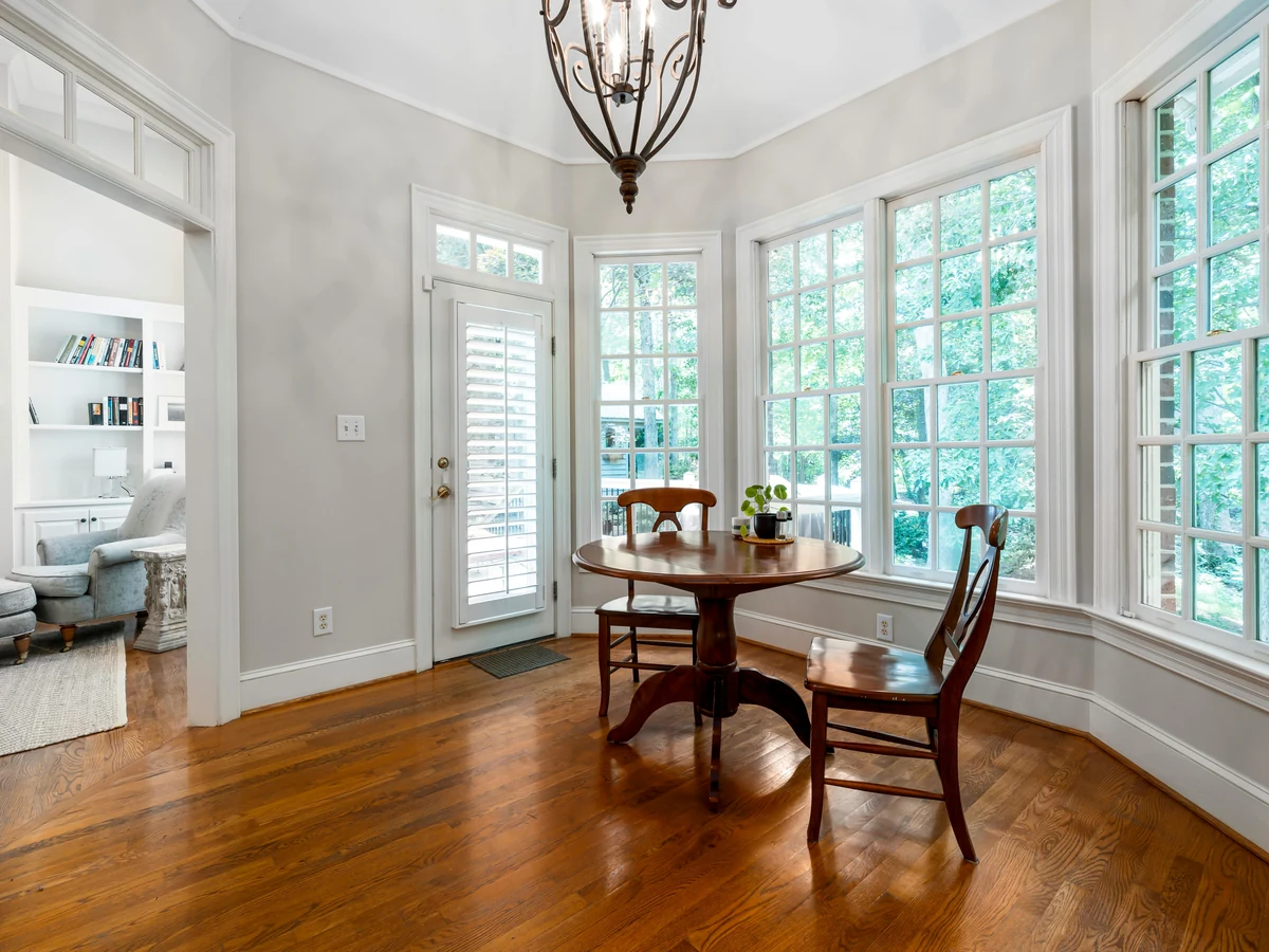 Grey dining room painting in Sheffield, period property with neutral tones by Sheffield Decorators