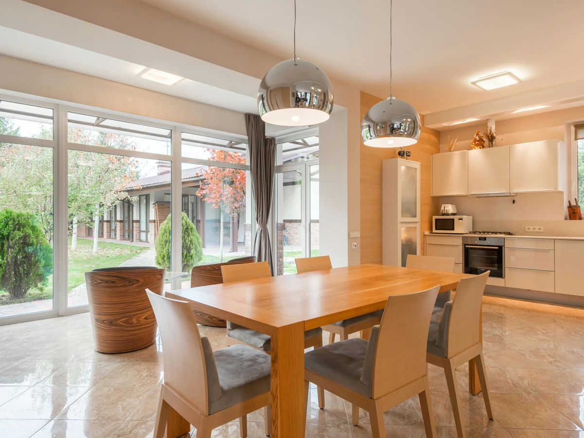 Open plan dining room painting in Sheffield, kitchen-diner scheme by Sheffield Decorators