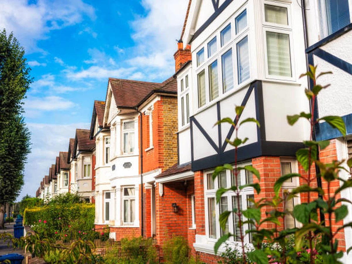 Edwardian semi-detached houses with painted window frames in Sheffield