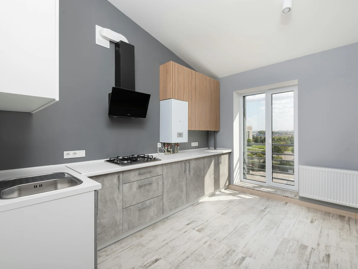 kitchen-painting-contemporary-grey-wood-sheffield-decorators Contemporary grey wood kitchen painted by Sheffield Decorators in Stocksbridge