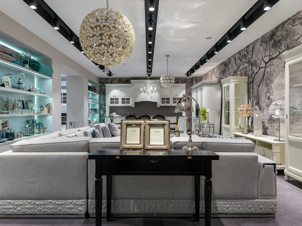 Luxury showroom living room decorated by Sheffield Decorators, premium interior wallpapering Sheffield