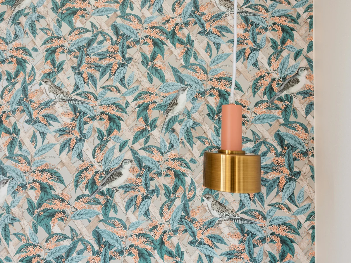 Closeup of floral botanical wallpaper hung by Sheffield Decorators, expert wallpaper installation Sheffield